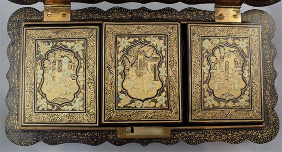 A Chinese export gilt decorated lacquer games box, 19th century, 33.5cm